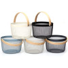 Modern Home Mesh Storage Basket Simple Iron Basket With Wooden Handles Wire Round Baskets