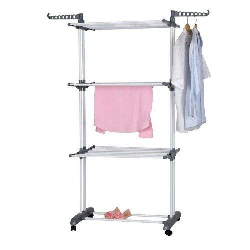 Stand 4 Tiers Balcony Foldable Powder Coating Clothes Rack With Wheels