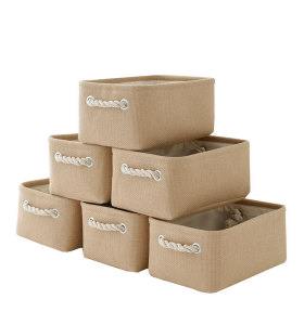 Jute Fabric Stackable Foldable Storage Cube Basket Bins, Storage Box
