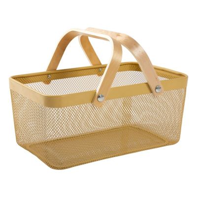Wholesale 2020 Rectangle Fruit Storage Basket With Wooden Handle metal wire basket