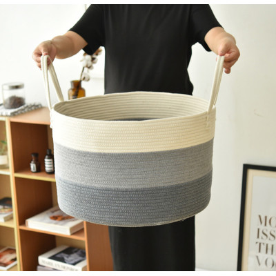 Home Foldable Woven Universal Storage Cotton Rope Laundry Basket Tricolor Storage Basket