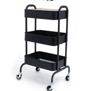Metal Utility Mesh Rolling Cart with Wheels 3 Tier 2 Tier with Wooden Panel Storage Utility Cart Shelves