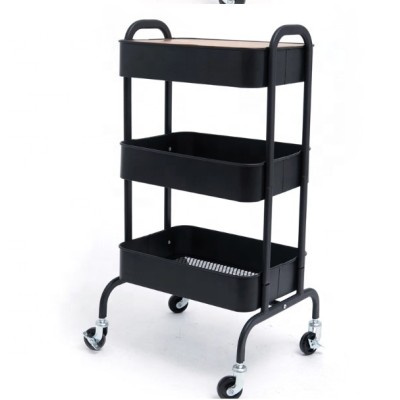 Metal Utility Mesh Rolling Cart with Wheels 3 Tier 2 Tier with Wooden Panel Storage Utility Cart Shelves