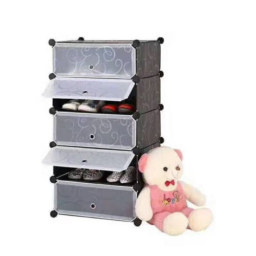 Waterproof Multifunction DIY Plastic 4 Cube Stackable With Door Shoe Rack