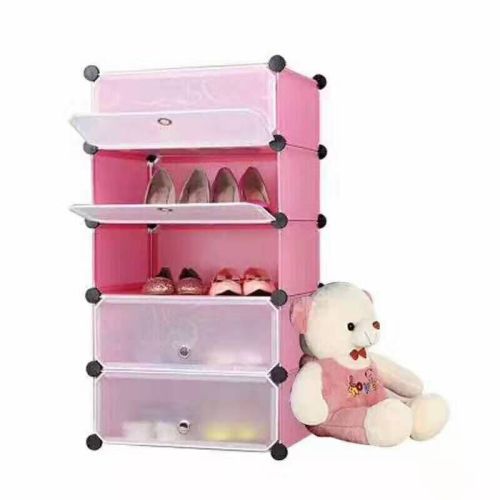 Waterproof Multifunction DIY Plastic 4 Cube Stackable With Door Shoe Rack