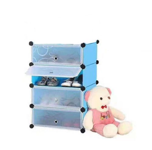 Waterproof Multifunction DIY Plastic 4 Cube Stackable With Door Shoe Rack