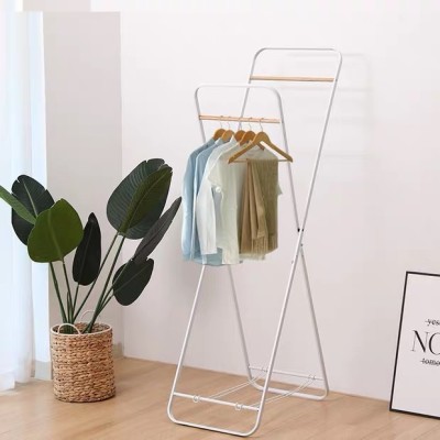 In Stock Iron Clothes Hanger Rack Wood Grain Garment Rack Organizer Double Folding Coat Rack Clothes