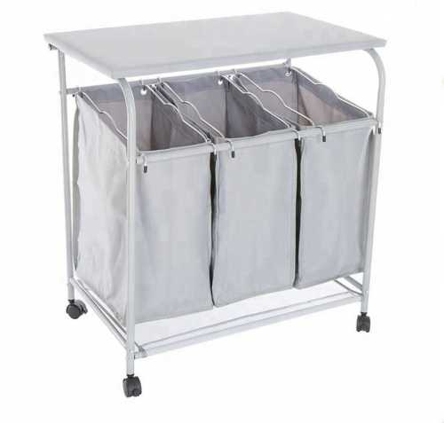 Removable 3-Bag Heavy-Duty Rolling Laundry Cart with Ironing Board