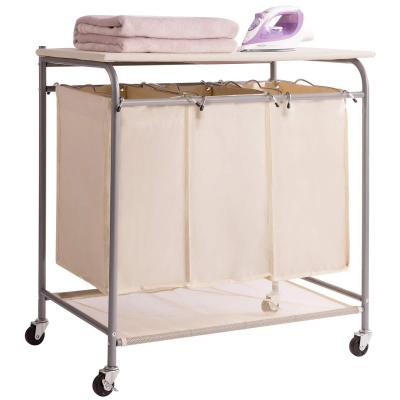 Removable 3-Bag Heavy-Duty Rolling Laundry Cart with Ironing Board