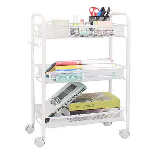 3 Tier Metal Rolling With Handle Trolley Kitchen Multi Level Stand Utility Rolling Cart