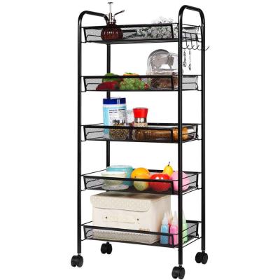 5 Tier Home Organizer Kitchen Storage Utility Cart With Wheels Metal Utility Cart Rolling Storage Rack Tolley