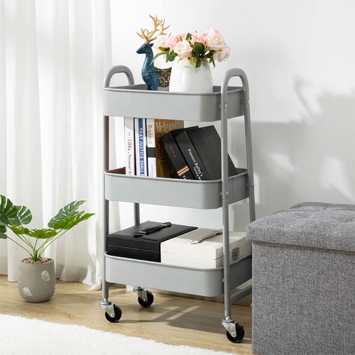 3 Tier Metal Movable Serving Trolley Cart with Handle