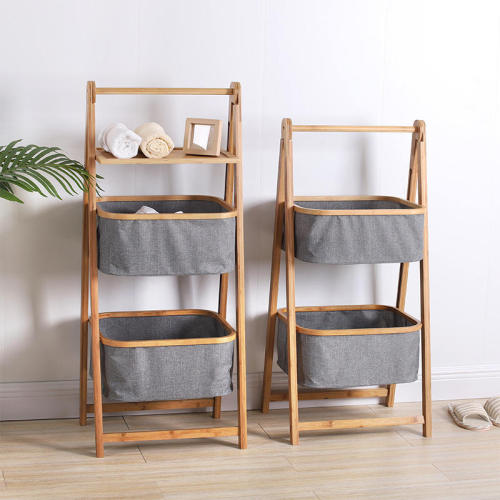 Folding Multi-layer Bamboo Laundry Hamper Basket Storage Laundry Basket Shelf