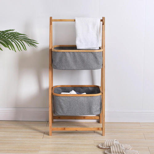 Folding Multi-layer Bamboo Laundry Hamper Basket Storage Laundry Basket Shelf