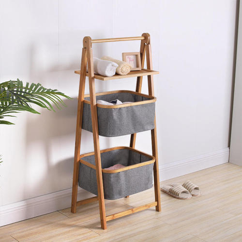 Folding Multi-layer Bamboo Laundry Hamper Basket Storage Laundry Basket Shelf