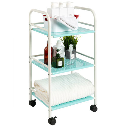 3 Tier Powder Coated Storage Rack Rolling Metal Bathroom & Kitchen Cart