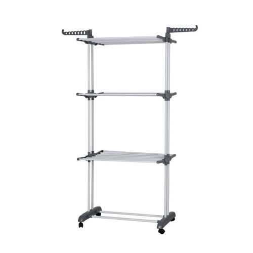 Stand 4 Tiers Balcony Foldable Powder Coating Clothes Rack With Wheels