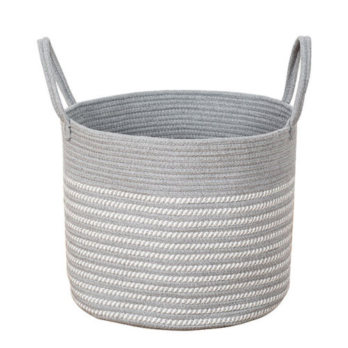 Round Cotton Rope Hand Woven Basket Laundry Woven Storage Baskets With Handles