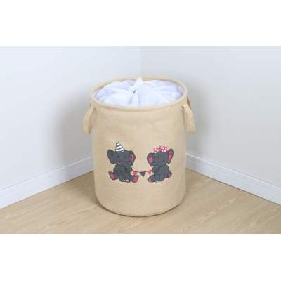 45L Capacity Cartoon Print Fabric Handles Basket Canvas Laundry Hamper