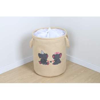 45L Capacity Cartoon Print Fabric Handles Basket Canvas Laundry Hamper