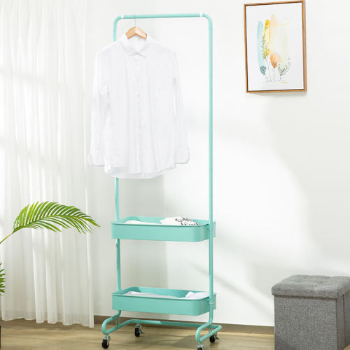 2020 Wholesale Adjustable Height 2-Tier Basket Clothing Rack With Wheels