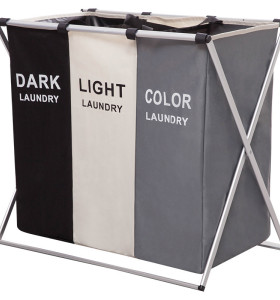Multifunctional 3-section Aluminum Oxford Cloth Black Bathroom  Laundry Storage Hamper