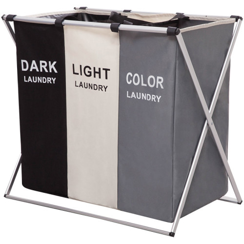 Multifunctional 3-section Aluminum Oxford Cloth Black Bathroom  Laundry Storage Hamper