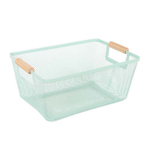 New Wire Green Baskets with Wooden Handles Wire Storage Organizer Baskets