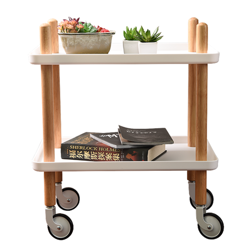 Modern Kitchen Wooden 2 Tier Storage Rack Shelf With Wheel Rolling Plastic Shelf Utility Cart