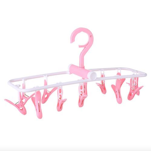 Amazon Folding Plastic  Clothes Hanger Drying Sock Hanger With 12 Pegs
