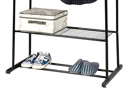 Nordic Modern Durable Metal Pipe Double Pole Mounted Clothes and Shoes Rack Pretty Garment Racks