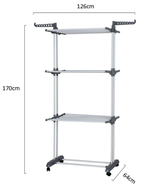 Stand 4 Tiers Balcony Foldable Powder Coating Clothes Rack With Wheels