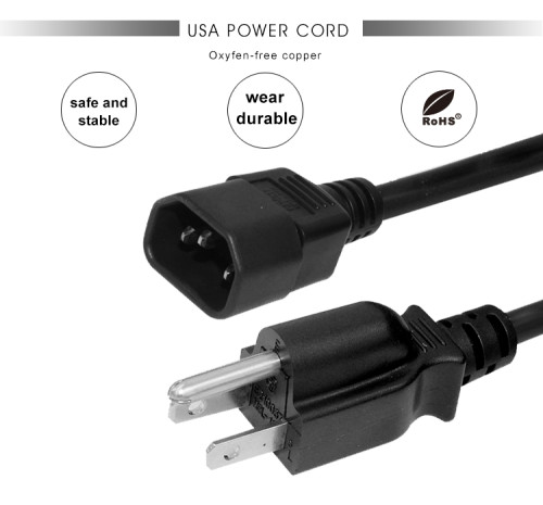 18AWG 16AWG 14AWG US USA NEMA 5-15P to IEC 60320 C14 Hair Dryer power cord