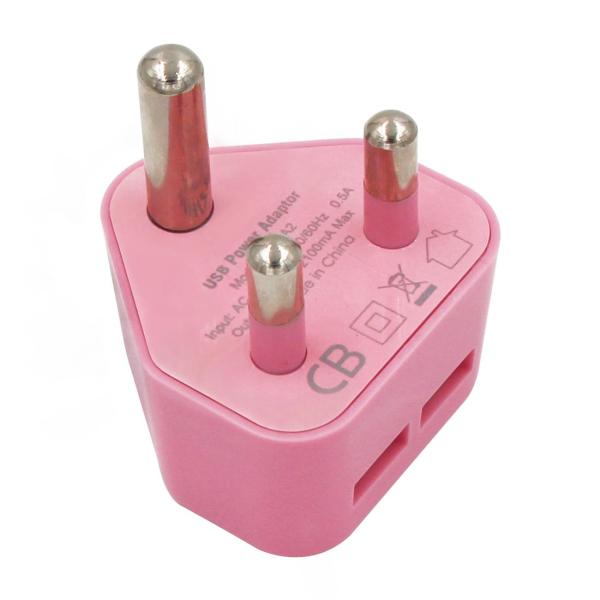 Pink 2 Dual USB port 5V 2.1A USB charger adapter for South Africa