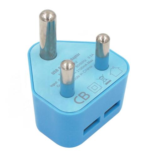 Blue 2 Dual USB port 5V 2.1A South Africa USB charger adapter