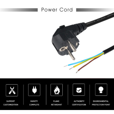 European Extension Standard AC Eu 3 Pin Plug to Stripped and Tinned Power Cord