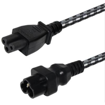 Black Braided Power Cord 3 Prong Pin Ac European Extension Female End Iec 60320 C5 To C6