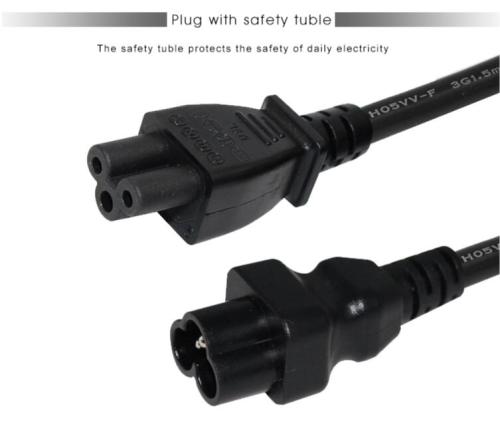 Black Braided Power Cord 3 Prong Pin Ac European Extension Female End Iec 60320 C5 To C6