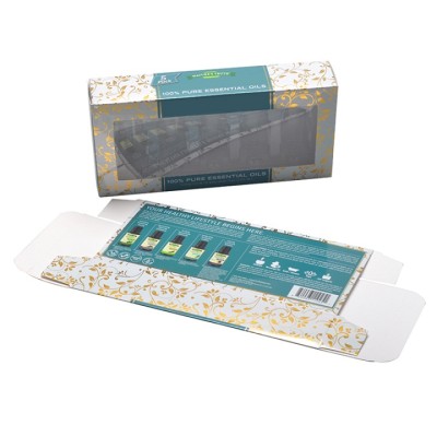 Eco-friendly art paper beauty box cosmetics for essential oil with PVC window and insert