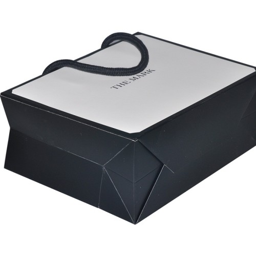 Luxury coated paper shopping bag packaging with cotton inserted handle and matt lamination