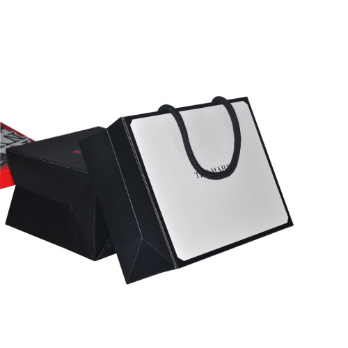 Luxury coated paper shopping bag packaging with cotton inserted handle and matt lamination