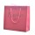 Customized pink l gloss varnish art paper shopping bags with ribbon and cotton handle