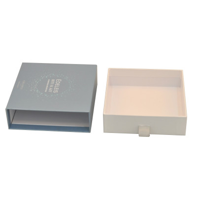 Elegant and luxury rigid cardboard cosmetic retail packaging drawer box with emboss logo