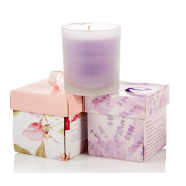 Beautiful Charming  lid and base coated paper candle packaging with ribbon handle