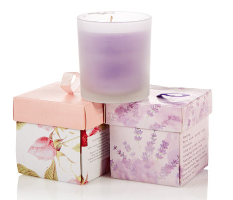 Beautiful Charming  lid and base coated paper candle packaging with ribbon handle