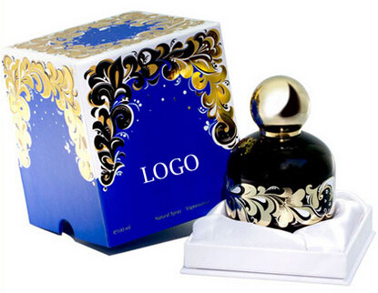 Handmade lid and base rigid cardboard  business perfume box with plastic tray and golden foil