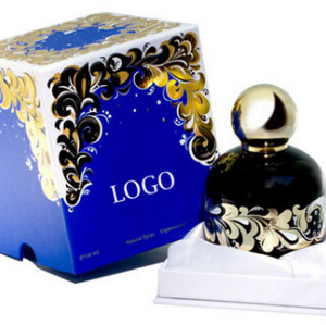 Handmade lid and base rigid cardboard  business perfume box with plastic tray and golden foil