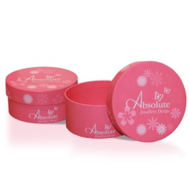 Pink round lid and base cardboard jewelry box with jewelry with matt lamination