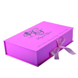 Hot Sale Pink rigid cardboard cosmetic packaging wholesale with ribbon handle