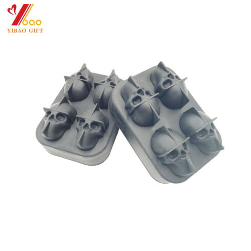 3D Skull Flexible Silicone Ice Cube Mold Tray, Makes Four Giant Ice Skulls, Round Ice Cube Maker